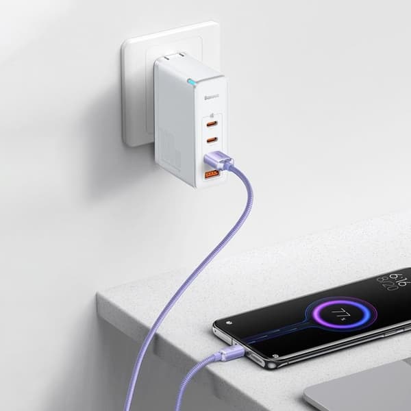 Baseus Crystal USB-A til USB-C Kabel 100W 2m - Lilla Lila