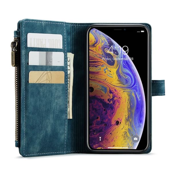 CASEME Konstläder Plånboksfodral för iPhone XS Max med Rem - Grön