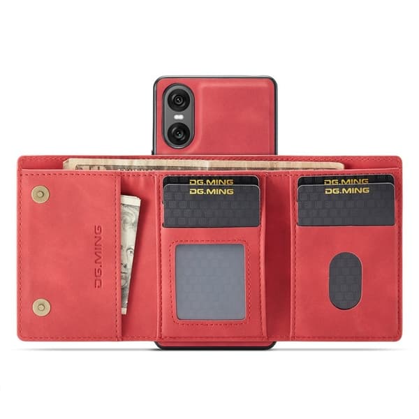 DG.MING Sony Xperia 10 VI Kickstand Konstläder Plånboksfodral Röd
