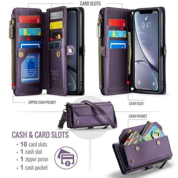 CASEME Plånboksfodral Konstläder för iPhone XR med kortfack - Lila