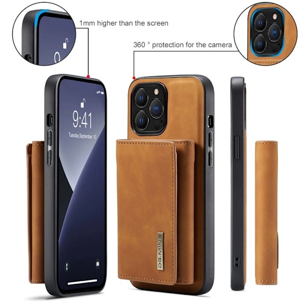 DG.MING iPhone 16 Pro Max Konstläder Plånboksfodral Kickstand Brun