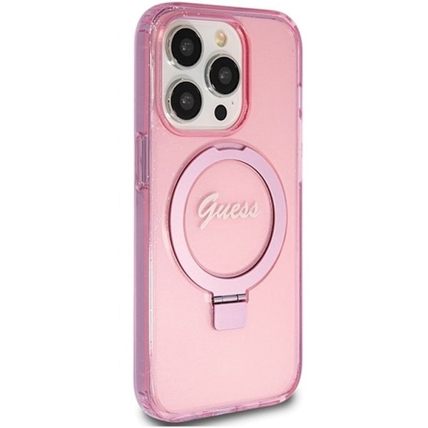 Guess iPhone 15 Pro Mobilskal Ringhållare Magsafe Glitter Script