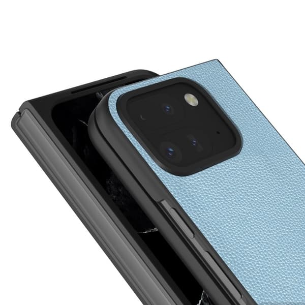 ABEEL Mobilskal till Google Pixel 9 Pro Litchi Textur Äkta Läder Blå