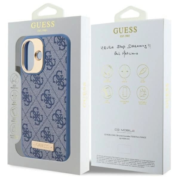 Guess telefontaske til iPhone 16 Plus MagSafe 4G Logo Plate - Blå Blå
