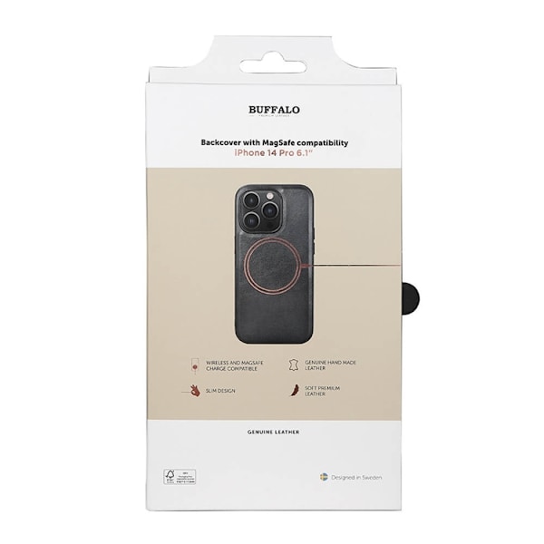 BUFFALO äkta läder iPhone 14 Pro Skal MagSeries - Svart Svart