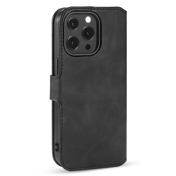 DG.MING iPhone 14 Pro Max Konstläder Plånboksfodral Retro Stil Magnetisk Svart