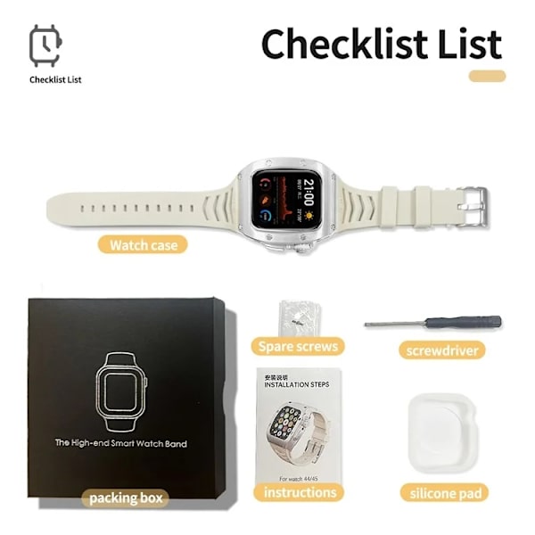 SHELLBOX Apple Watch SE 44mm Armband Silikon Metal - Vit