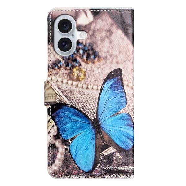 iPhone 17 Konstläder Plånboksfodral Pattern Print - Blå fjäril Blå
