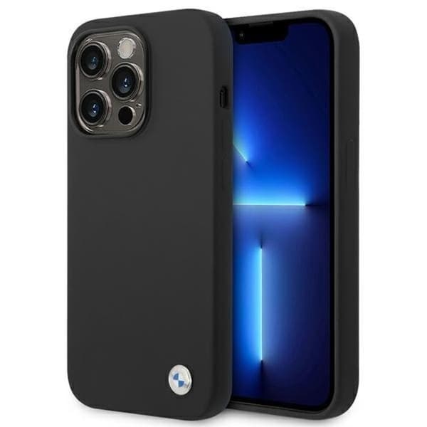 BMW iPhone 14 Pro Max Skal Silikon Metal Logo - Sort Black