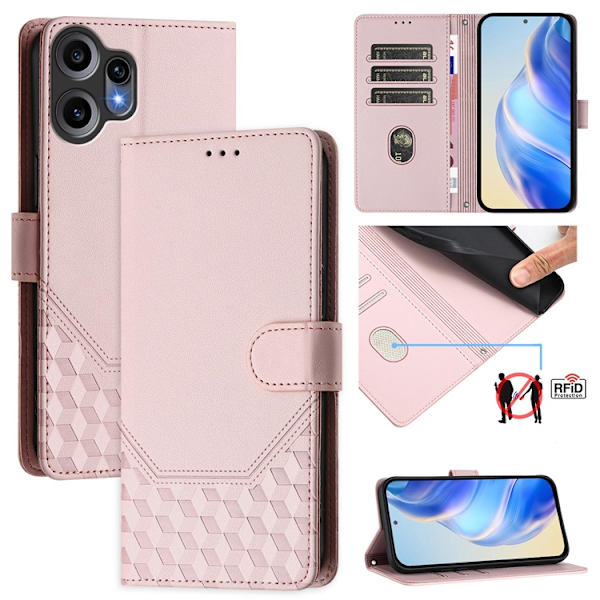 Nothing CMF Phone 2 Pro Plånboksfodral Imprinted Honeycomb RFID Rosa