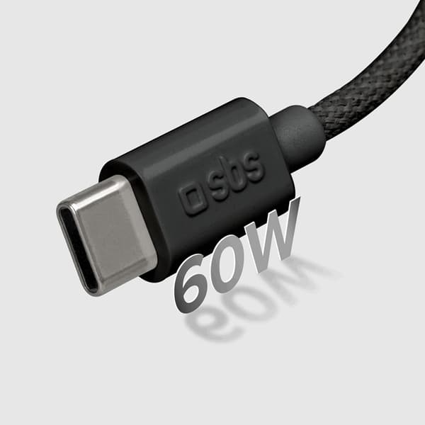 SBS USB-C til USB-C Kabel 1.5m 60W Flettet - Sort