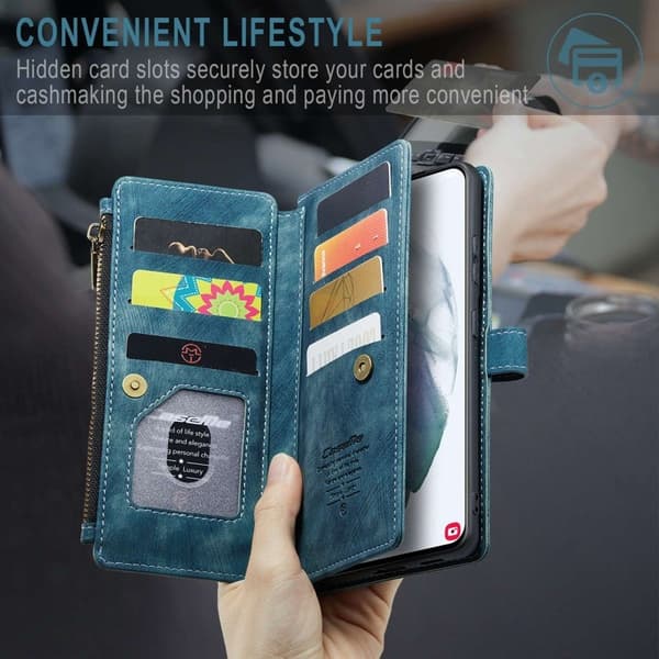 CASEME Konstläder Plånboksfodral för Samsung Galaxy S21+ 5G - Blå