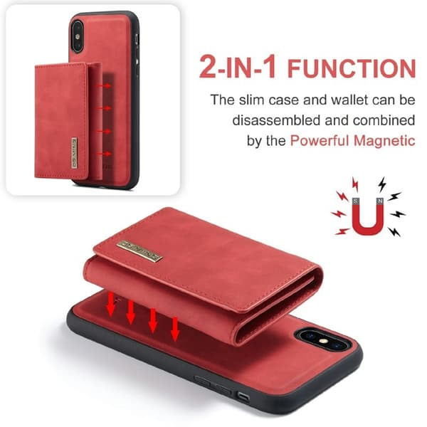 DG.MING M1 Magnetiskt Stöttåligt Plånboksfodral i Röd för iPhone XS Max
