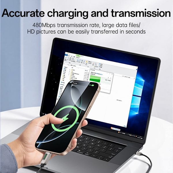 YESIDO USB-A - USB-C 66W Kabel 1.2m CarPlay - Grå Grå