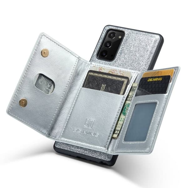 DG.MING M3 Series Konstläder Plånboksfodral för Samsung Galaxy Note20 5G Silver