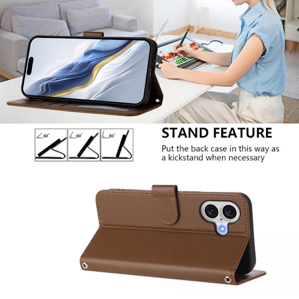 iPhone 17 Plånboksfodral Läder med Handledsrem - Brun Brun