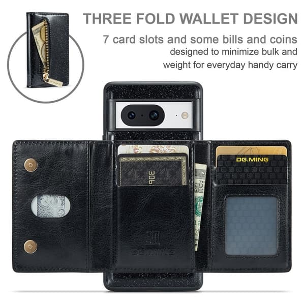 DG.MING M3 Series Plånboksfodral för Google Pixel 8 Svart Glitter Konstläder