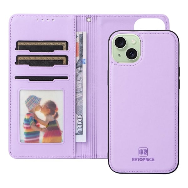 BETOPNICE iPhone 15 Plus Plånboksfodral - Avtagbart Konstläder - Lila