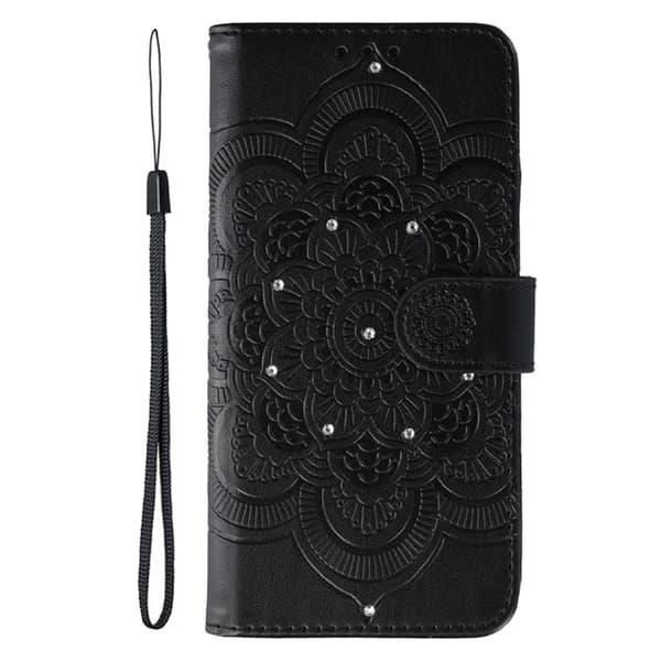 OnePlus 15 5G Konstläder Plånboksfodral Mandala Imprint Rhinestone Svart