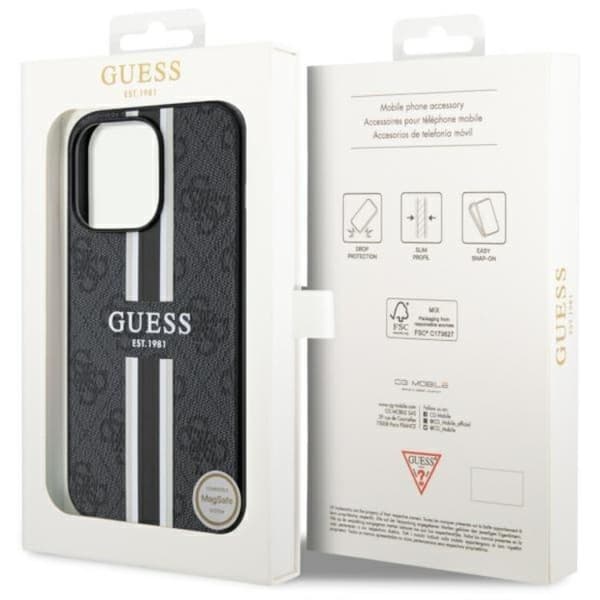 Guess iPhone 13 Pro/13 Mobilskal MagSafe 4G Printed Stripes - Sort Black
