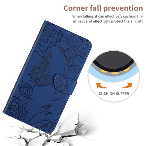 Samsung Galaxy S26 Pro Skal Konstläder Fjäril Blommönster - Blå