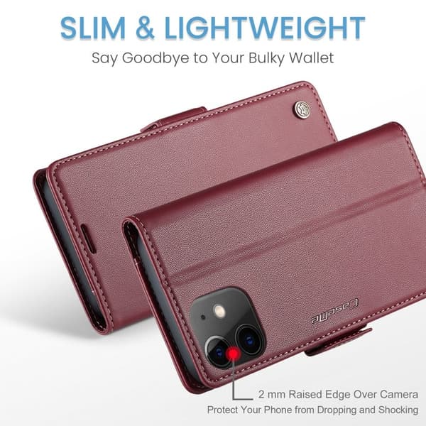 CASEME Plånboksfodral Konstläder för iPhone 12/12 Pro - Röd
