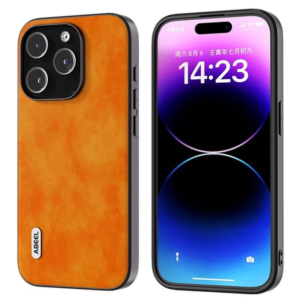 ABEEL Mobilskal till iPhone 14 Pro Litchi Textur Anti-scratch PU Läder Orange