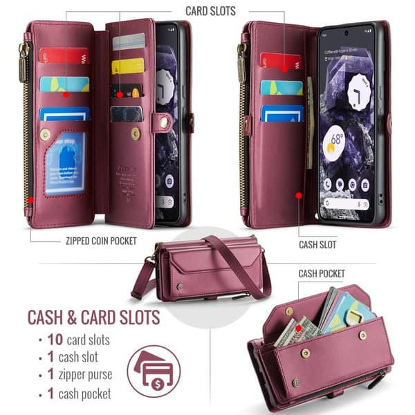 CASEME Plånboksfodral Konstläder för Google Pixel 8 - Vinröd