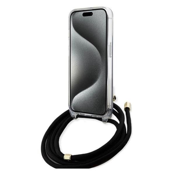 Guess iPhone 15 Pro Max Mobilskal Crossbody Cord 4G Print - Musta Black