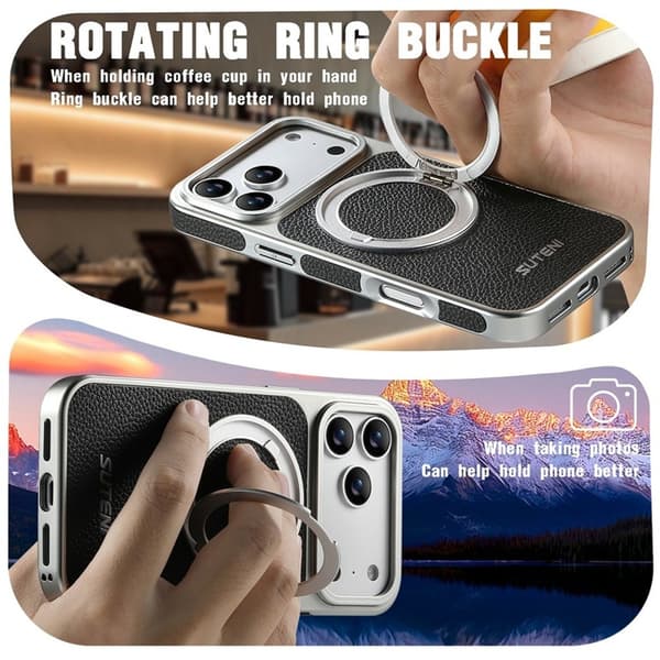 SUTENI Mobilskal till iPhone 17 Pro MagSafe Kickstand Electroplating G6 Svart