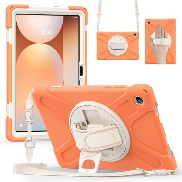 Mobilskal till Galaxy Tab A11 Plus Kickstand Silikon Axelrem Orange