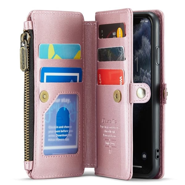 CASEME Plånboksfodral Konstläder för iPhone 11 Pro med kortfickor - Rosa