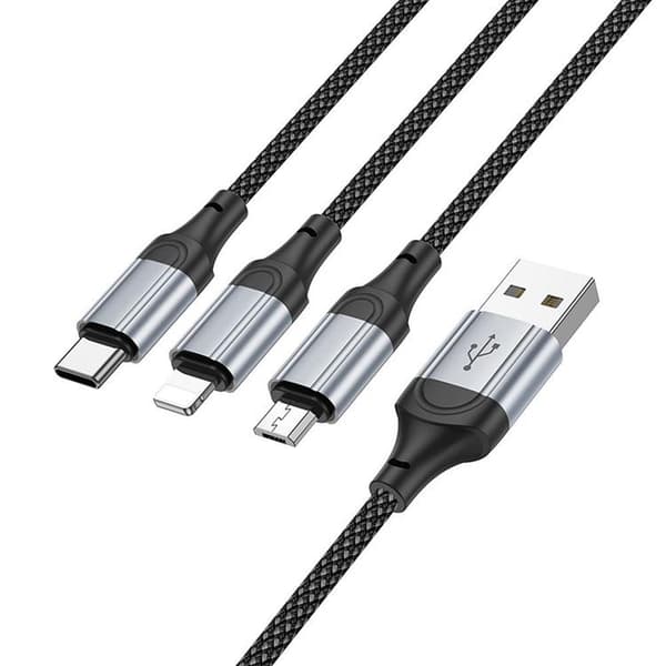 Hoco 3in1 USB-A till Lightning, USB-C, Micro-USB Kabel 2.4A 1m X102 - Svart Svart