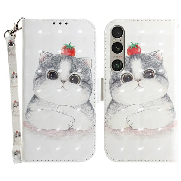 Sony Xperia 1 VI Konstläder Plånboksfodral med Handledsrem - Cat Grå