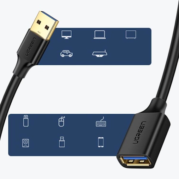 Ugreen Förlängning Kabel USB 3.0 Hona/USB 3.0 Hane 1m - Svart