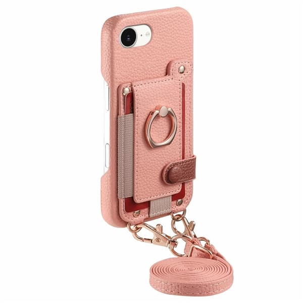 Mobilskal till iPhone 16e med Korthållare Ring Kickstand - Rosa Rosa
