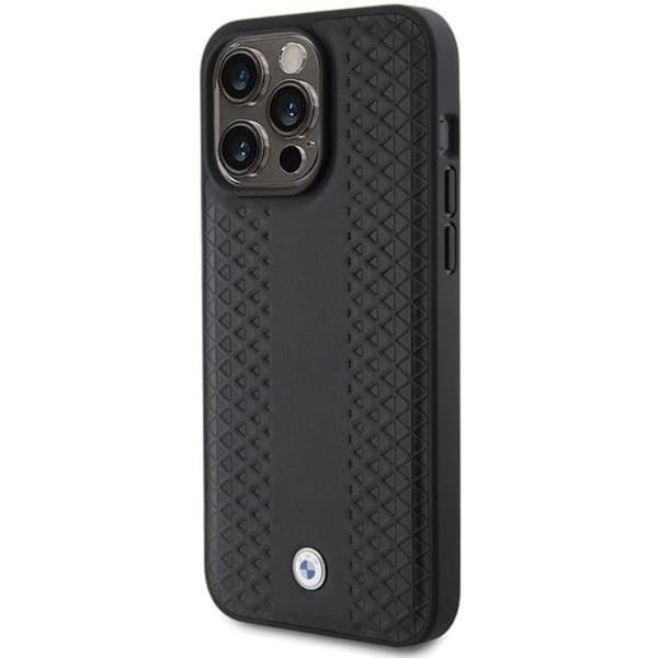 BMW Mobilskal till iPhone 15 Pro Läder Diamond Pattern - Svart Black