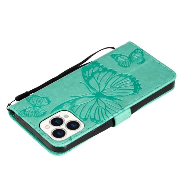 Butterflies lompakkokotelo iPhone 13 Pro Max - turkoosi