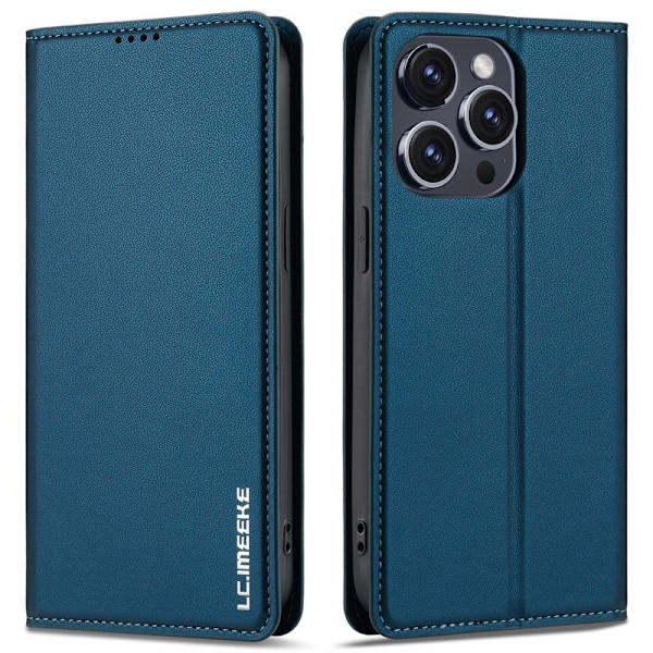 LC.IMEEKE L1 Series iPhone 15 Pro Max Plånboksfodral Konstläder - Blå