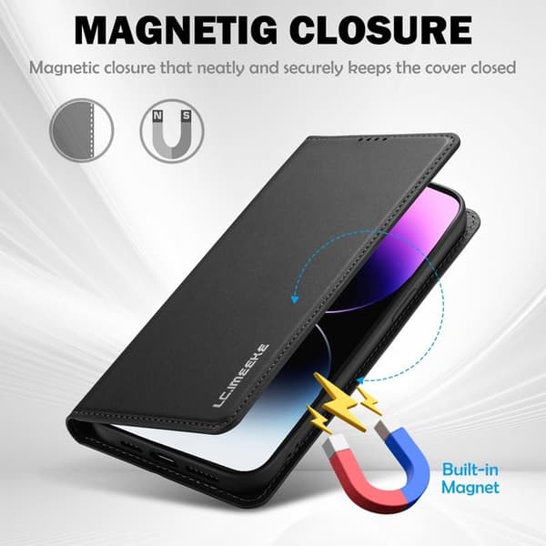 LC.IMEEKE L1 Series iPhone 16 Pro Max Plånboksfodral Konstläder - Svart