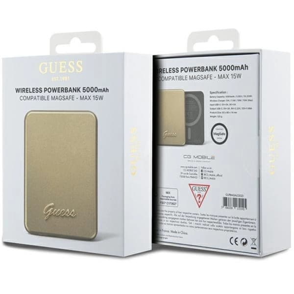 Guess Magsafe Powerbank 5000mAh 15W Metal Script Logo - Guld Guld