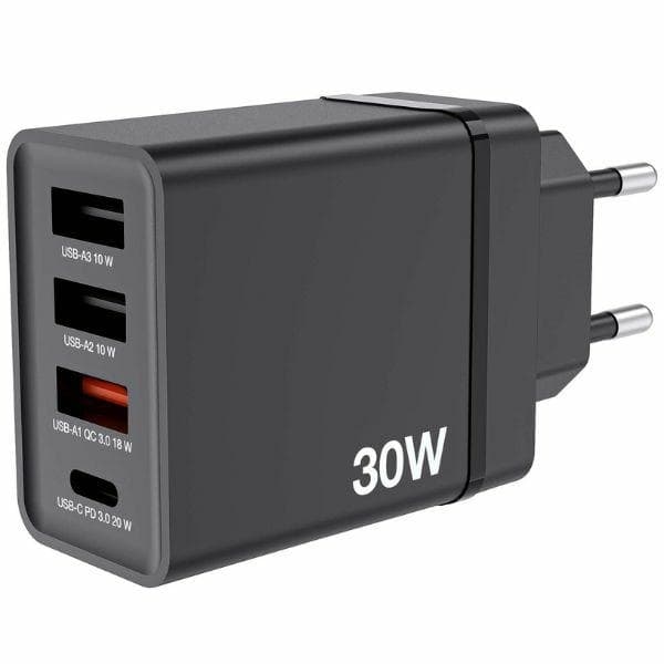 Verbatim Snabbladdare 30W 3xUSB-A 1xUSB-C PD 3.0 - Svart Svart