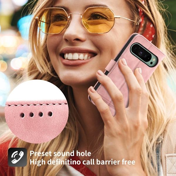 DIERFENG DF-03 Plånboksfodral för Google Pixel 9 - Konstläder - Rosa