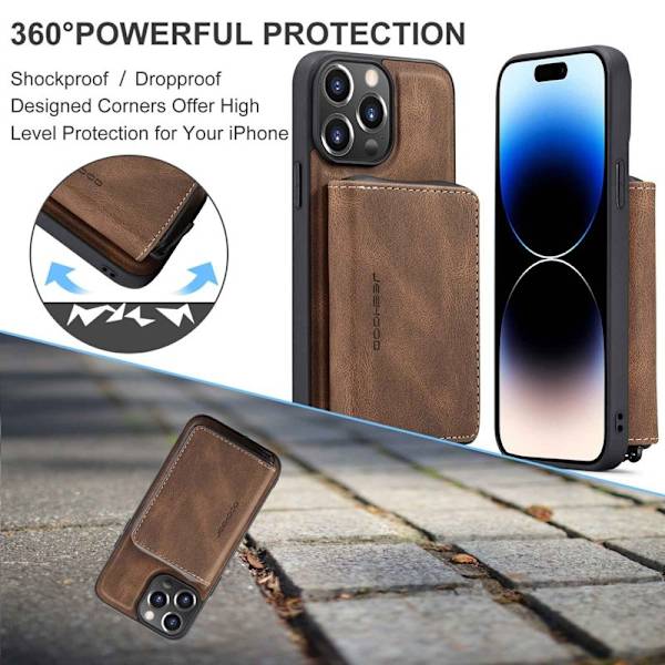 JEEHOOD Mobilskal till iPhone 14 Pro Shockproof KonstLäder Brun