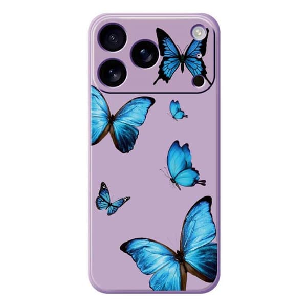 Mobilskal till iPhone 17 Pro Blue Butterflies Pattern TPU - Lila Lila