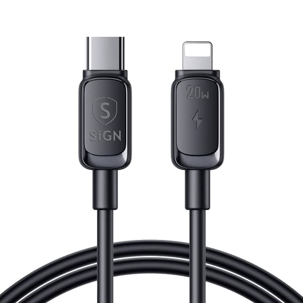 SiGN USB-C till Lightning -kaapelit 2m 20W - Musta Svart