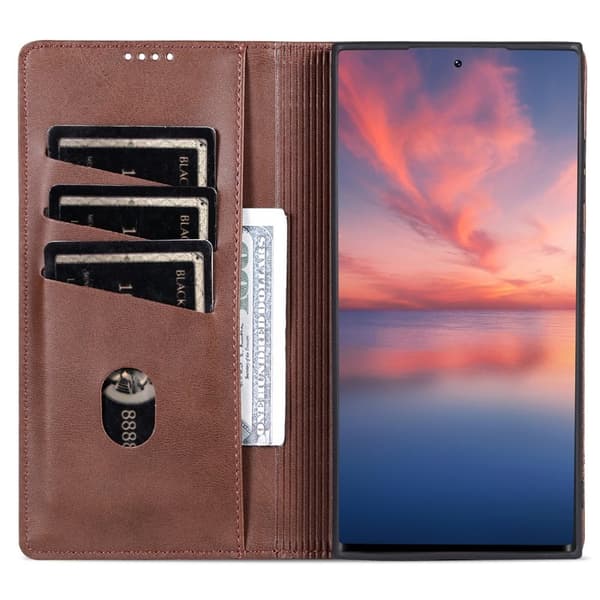 AZNS Samsung Galaxy S24 Ultra Plånboksfodral Konstläder - Brun