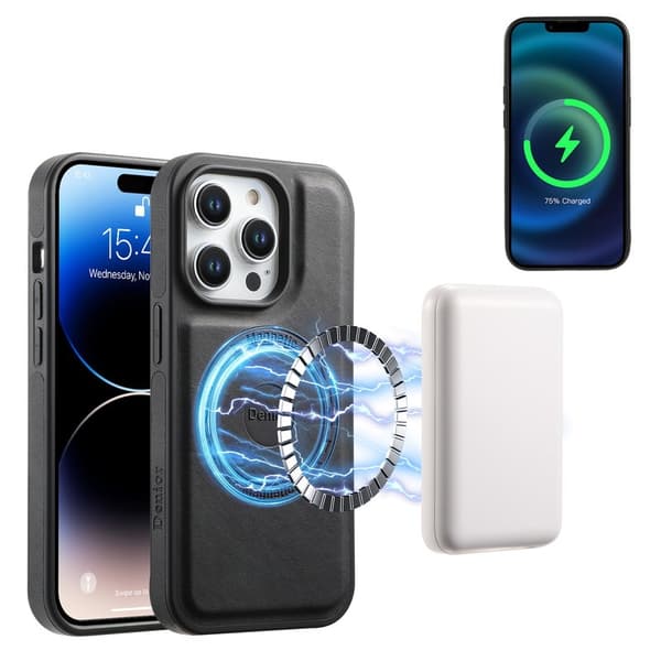 DENIOR Mobilskal till iPhone 15 Pro Max PU Läder Belagt PC+TPU - Svart