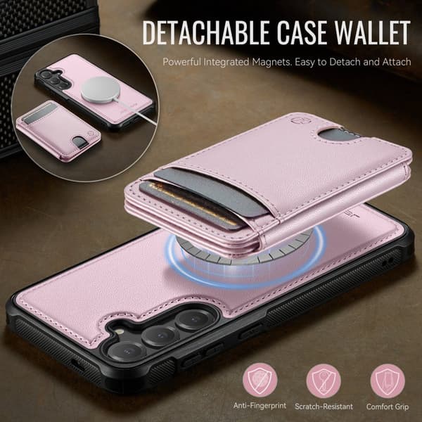 JEEHOOD Mobilskal för Samsung Galaxy S26 Magnetiskt Konstläder - Rosa