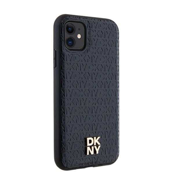 DKNY iPhone 11/XR Mobilskal Magsafe Läder Pattern Metal Logo Svart